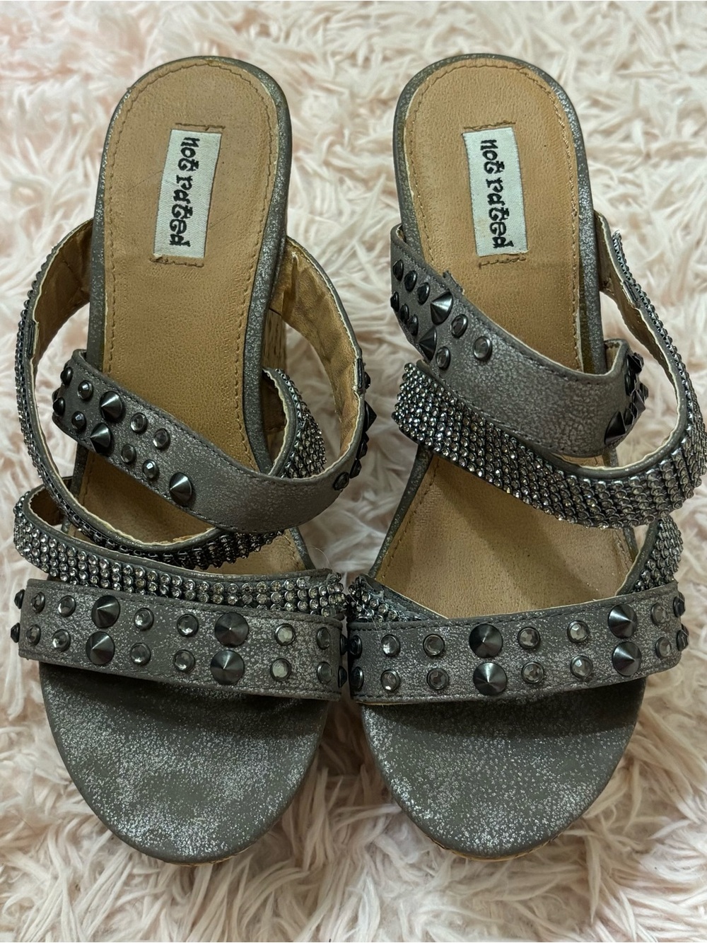 Not Rated Gunmetal Studded Slip-On Wedge Sandals